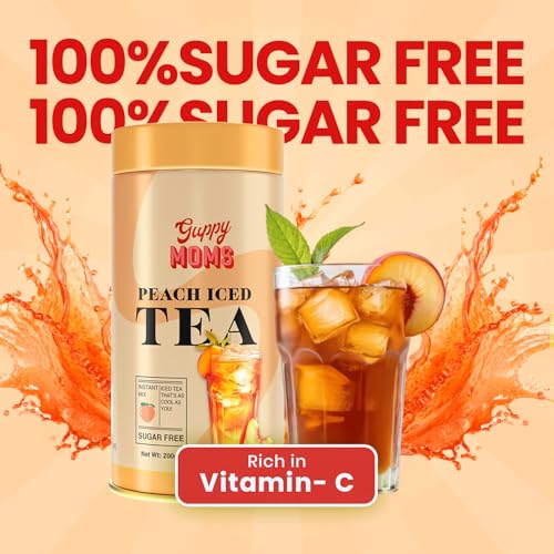 Image of Guppy Moms Sugar-Free Peach Iced Tea - Natural Flavor, Low-Calorie, Refreshing Fruit Drink | Healthy Energy Drink Alternative & Premium Mixer | Easy to Make, 200g (Pack Of 1A)
