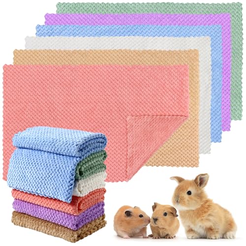 6Pcs Guinea Pig Fleece Blanket 23 x 15In Guinea Pig Bedding Reusable Hamster Cage Liners Washable Pet Pee Pad Small Animal Sleep Mat Pad Cover for Hedgehog Rabbits Cats Kitten Puppy (6 Color)
