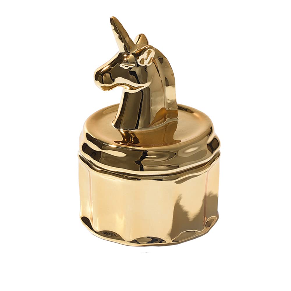 FUJUNGold Unicorn Ceramic Jewelry Box, Key Storage Box, Scented Candle Jar, Creative Home Decoration,Gift 8x8x12cm