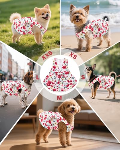 Image of CuteBone UPF50+ Dog Dresses for Small Dogs, Summer Sleeveless Deep V-Back Pet Dress with Big Bow, Breathable Swimwear Fabric, Cooling Stretchy Puppy Clothes for Outdoor Wedding Party Beach DV02M