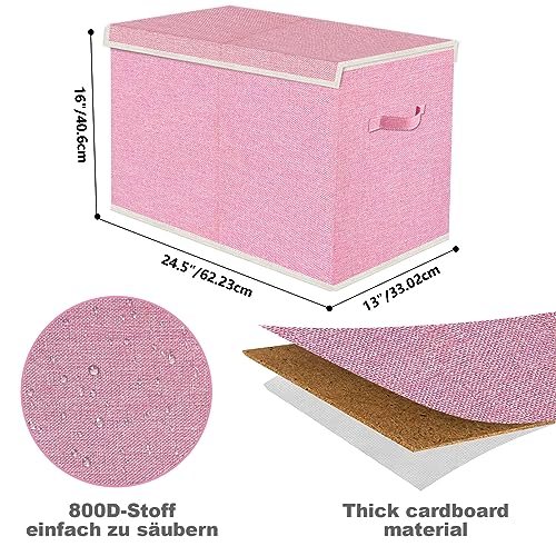 VERONLY Large Collapsible Toy Storage Box with Lid & Handles - Kids Organizer Chest for Toys, Clothes, Blankets (Pink, Nursery, Playroom, Bedroom)-24.5''×13''×16'' - Image 4