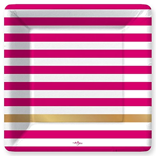 Design Design Kenzie Fuchsia White Gold Stripe Paper Dinner Plates (8 count)