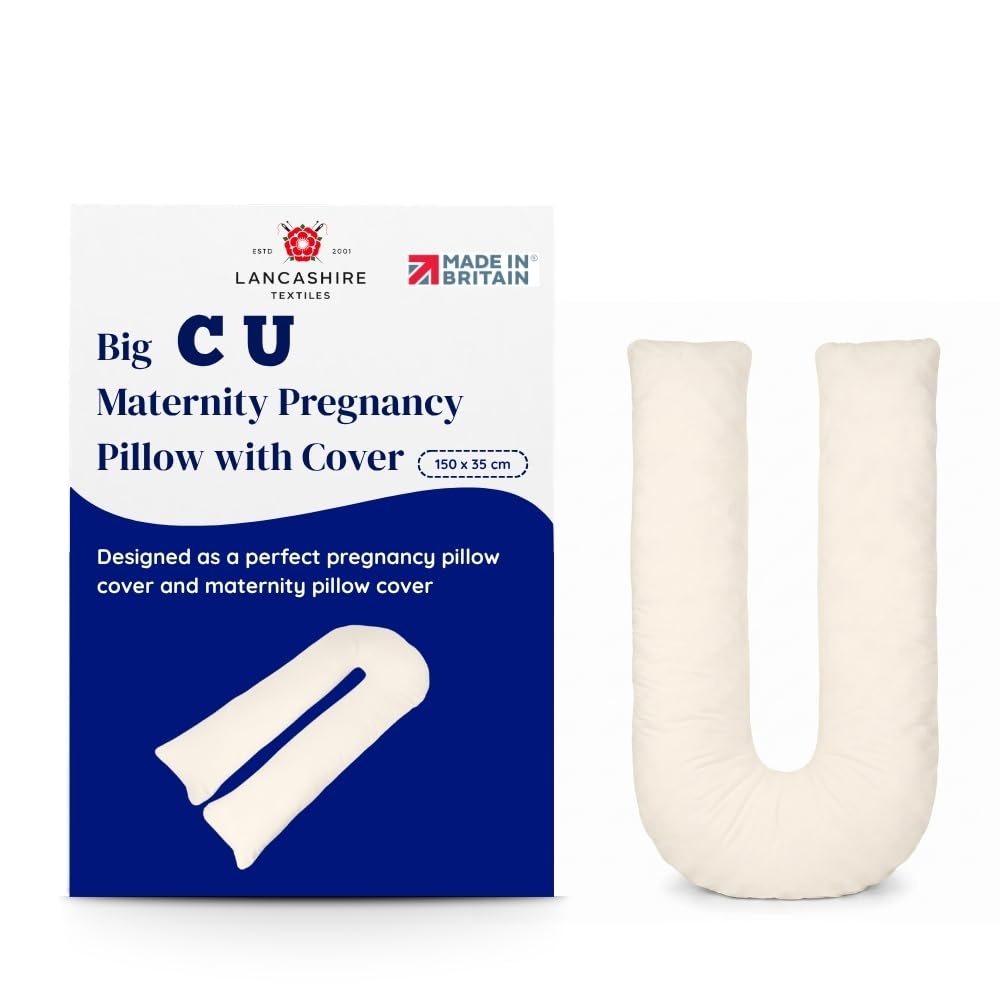 Big C U Shaped Maternity Pregnancy Full Body Support Pillow with Cream Cover โ Made in Britain - Super Soft Supportive Cushion with Super Bounce Hollowfibre Filling for Full Body Support