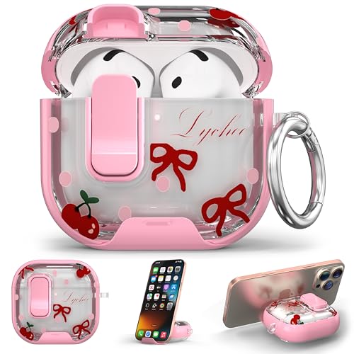 Image of for AirPods 4 Case 2025 with Safety Lock & Foldable Phone Stand, Pink | Double Drop Protection,Two-Piece Design, Airpod 4 Case with Keychain & Cleaner Kit, Support Wireless Charging, Shockproof