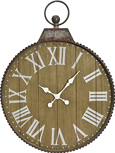 Oldtown 29" X 24" Hanging Ring Farmhouse Vintage Corrugated Zinc Metal & Wood Noiseless Rustic Wall Clock (Wood-Zinc, 24-Inch) #TOP14