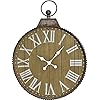 Oldtown 29" x 24" Hanging Ring Farmhouse Vintage Corrugated Zinc Metal & Wood Noiseless Rustic Wall Clock (Wood-Zinc, 24-inch)