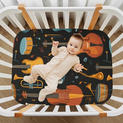 Image of Musical Music Jazz Crib Sheets Soft Breathable Fitted Baby Crib Sheets Mattress Cover for Girls Boys, 52 inch x 28 inch x 9 inch