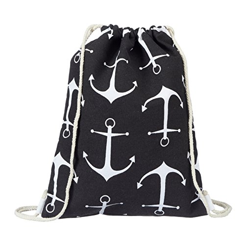 heimtexland Sac de Gym Maritim Gymbag Sac à Dos de Sport en Toile Sacs Match Anker Stripes Sac de Plage Hipster Bag typ538, Tissu, Große Anker Schwarz, 42 x 33 cm Cover