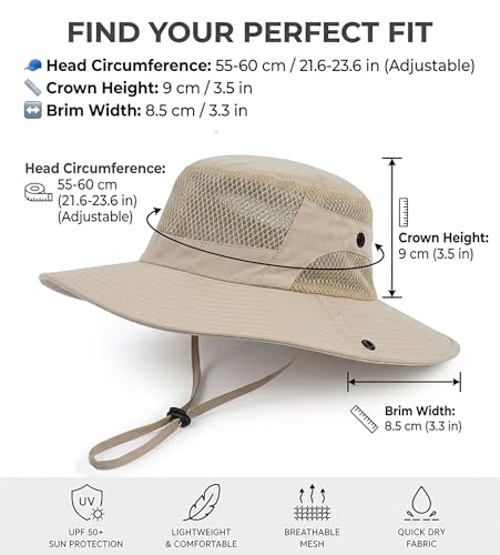 Sun Hats for Men Women Waterproof Wide Brim Bucket UPF 50+ UV Protection Foldable Outdoor Hiking Beach Fishing Safari Hat ﻿ Khaki — view 5
