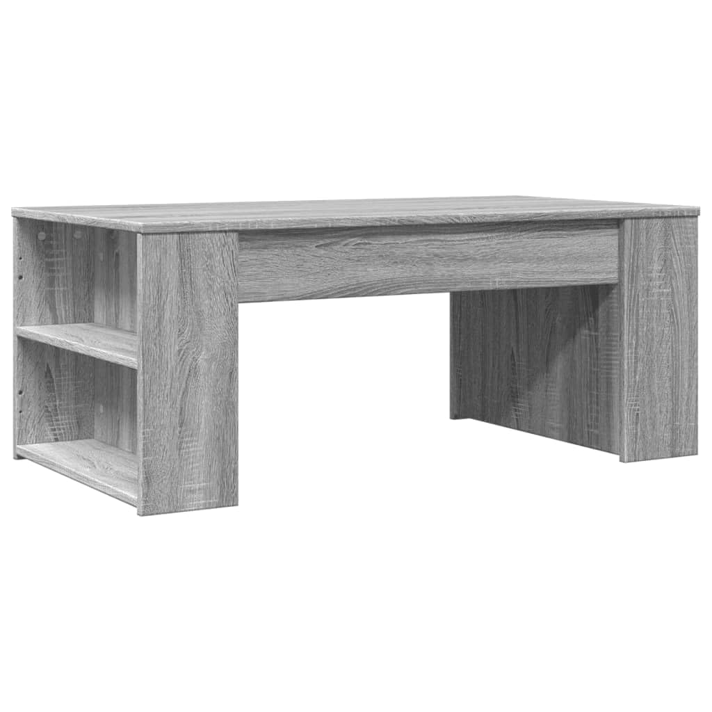 Mesa de centro gris Sonoma, 102 x 55 x 42 cm, moderna mesa de salón de madera con estante, mesa estable para sofás y sillones, elegante mesa de sofá con mucho espacio