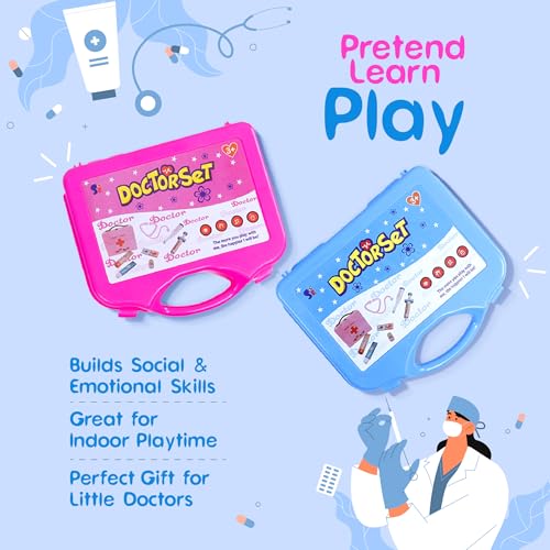 Image of S E Doctor Playset for Kids | 13 Pieces Pretend Play Medical Kit with Suitcase | Foldable Suitcase Doctor Toyset for Boys & Girls Above 3 Years | BIS Approved-Blue
