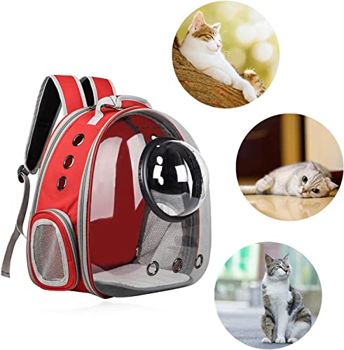 Image of VAYINATO Astronaut Transparent Space Bubble Portable Pet Backpack Travel Carrier, Convenient Travel for Small Dog and Cat | Waterproof, Comfortable and Breathable (Red) By Petzlifeworld