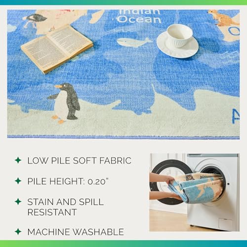 Tapete decorativo lavable mapa mundial azul 5' x 7' miniatura 5
