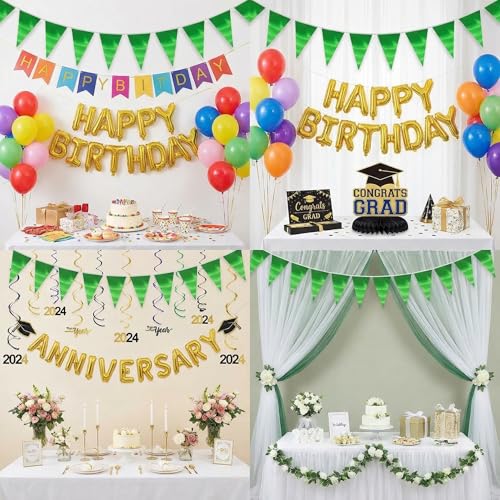 Image of 40M /130FT Green Triangle Pennant Banner Flag Metallic Fabric Bunting Garland for Christmas Graduation Safari Birthday Tropical Jungles Wedding Bachelorette Engagement Party Decoration Supplies