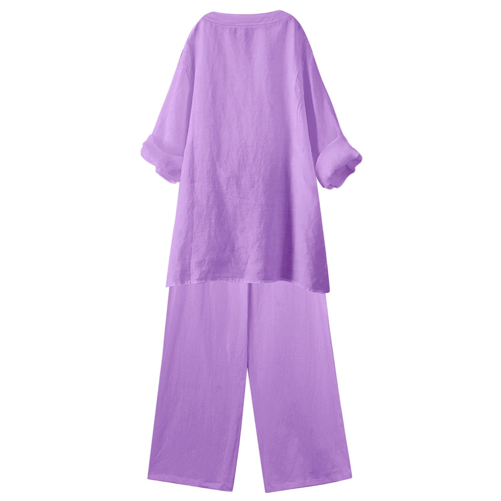 Trajes de 2 Piezas para Mujer Blusa de Pierna Ancha Bolsillos Pantalones elásticos Conjuntos Casuales con Cuello en V Camisa Pantalones Urbana