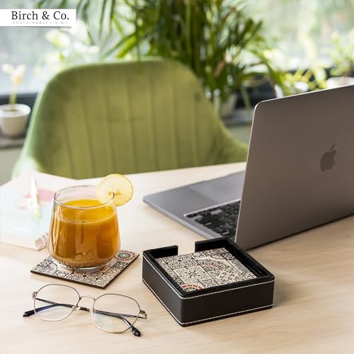Image of Birch & Co. Cork Coasters - Set of 6 - Square - Black - Dining Table Decor Accessories - Coaster Set For Dining Table For Hot Pots - Coasters For Cups