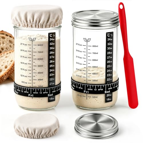Image of ComSaf Sourdough Starter Jars, 2 Pack Wide Mouth Glass Jars 34oz (1L) | BPA-Free Materials, Quart Size Glass Jars, Stainless Steel Lid, Gifts For Sourdough Bread Bakers And Enthusiasts