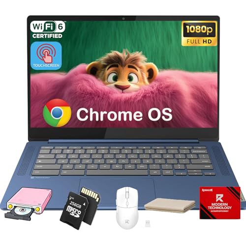 Lenovo IdeaPad Slim 3 Chromebook - 14'' Touchscreen Full HD Display • 8-Core MediaTek Kompanio 520 CPU • 4GB RAM • 64GB eMMC & 256GB Micro SD Card • Wi-Fi 6 • for Business Student • Chrome OS • Blue