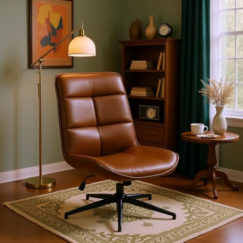 Sillón ergonómico marrón con tapizado de gamuza miniatura 3