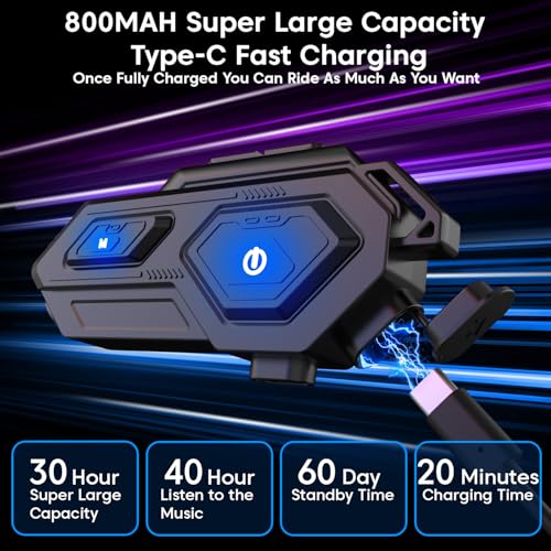 Image of Sounce C8 Motorcycle Bluetooth Helmet Headset - Wireless Dual Earphones with 50mm HD Speakers, LED Emergency Light, IP67 Waterproof, Voice Control, Auto Call Answer, V5.4 Bluetooth Compatible