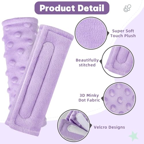 Image of GFU Car Seat Strap Pads for Baby, Soft Shoulder Pads for Comfort, Reversible Seatbelt Covers for Kids, Perfect for Baby Car Seat, Stroller, Swing, High Chair, Size: 6.5 x 6.5 inch, Purple