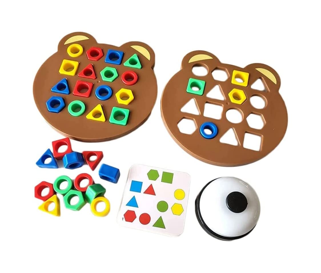 2 Player Shape Matching Game with Matching Cards, Geometric Shape Matching Puzzle Game, Shape Matching Game Color Sensory Educational Toy, Sorting Stacking Toys-B With a Bell