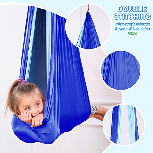 Therapy Swing Hammock Kids Cuddle Sensory Swing Indoor Therapeutic Hammock 360° Rotating Double Layer Elastic Rocking Cloth Swing Gifts for Children with ADHD SPD Asperger Autism (Blue+Sky Blue) - Thumbnail 2