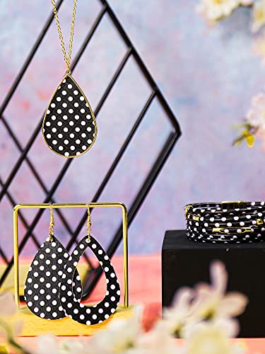 4 Pieces Women's Jewelry Set Polka Dot Pattern Necklace Multi-Layer Bracelet and PU Leather Dangle Earrings - Image 8