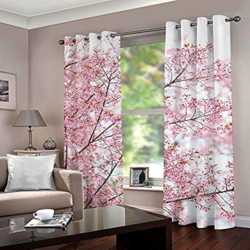 ZZZXX Rideaux Salon Fleurs De Cerisier Roses Japonaises 30X66 Inch/75X166Cm À Oeillets Rideaux Voilage Cuisine Baie Vitrée pour Salon Moderne Chambre Fille Rideaux
