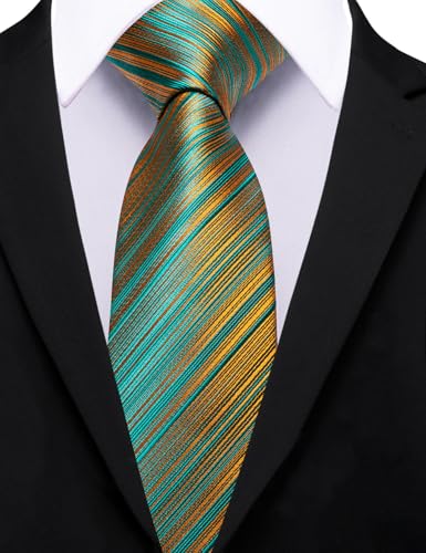 Image of Barry.Wang Silk Men Ties Formal Stripes Necktie and Tie Clip for Wedding Party Business Fashion Classic