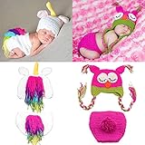 2 Sets Newborn Crochet Outfit for Baby Photography Prop, Handmade Knitted Unicorn and Owl Halloween Christmas Boys Costume for Infant Twins Gifts (0-12months)