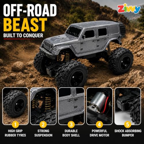 Image of Big Silver Remote Control Car Toy | Thar Roxx | Smoke and LED Light | Monster Truck Remote Control 4x4 | Rechargeable Car | 2.4G Remote Control | High Speed |100m Range | Birthday Gift for Kids