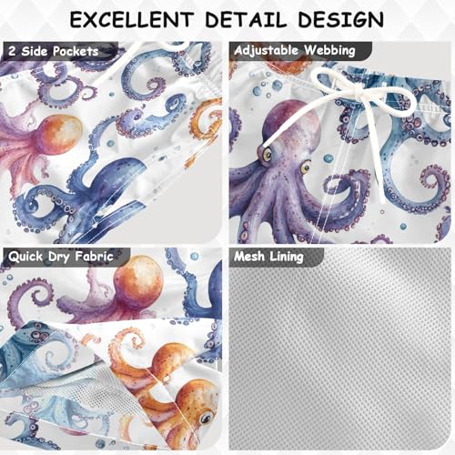 Pigsaly Boys' Swim Board Shorts Tentacles Colorful Octopus Boy's Swim Trunks Kids Swimwear XS3