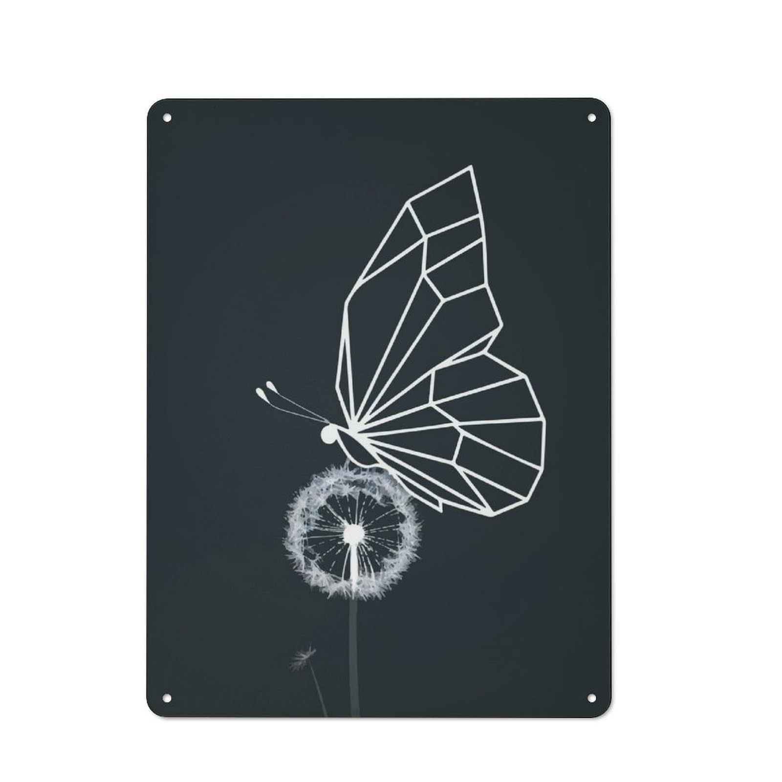 Junmoney Geometric Butterfly On Dandelion Tin Wall Plaque 40X30cm With For Hobby Room Or Studio, For Updating Hobby Room And Studio After Moving