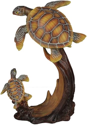 Everspring Escultura familiar de tortugas marinas para decoración del hogar, estatua de escritorio, estatua costera de resina