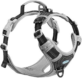 ThinkPet No Pull Harness Breathable Sport Harness with Handle - Reflective Padded Dog Safety Vest Adjustable Harness, Back/Front Clip for Easy Control L Dark Blue