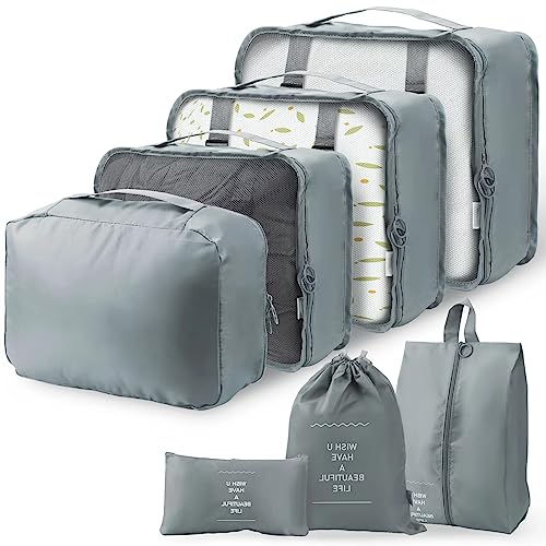 Image of Nightstar 7 Pcs Foldable Luggage and Laundry Bag Pouch Waterproof Travel Toiletry Organizer Garment Storage Bag Portable Packing Cubes (1 Pc) (Grey)