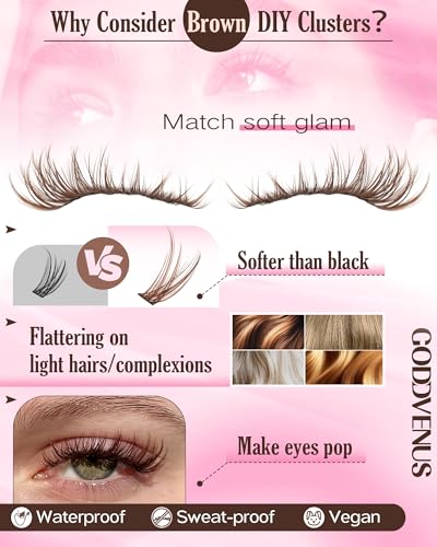 Image of Brown Lash Clusters Natural For Soft Glam 300Pcs Wispy Lashes Cluster Eyelash Cluster Extensions C Curve Individual Lashes DIY Lash Extension Waterproof & Long - Lasting (10-16mm)