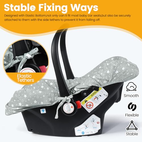 Orzbow Sommerbezug für Babyschale, Universal Schutzbezug aus 100% Baumwolle, für Babyschale (z.B. Maxi Cosi, CabrioFix, Pebble), Atmungsaktiv gegen Schwitzen, Maschinenwaschbar (Graues Stern)