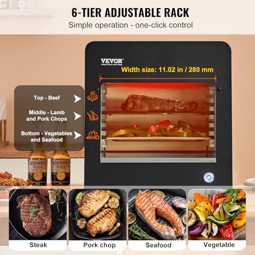 Image of VEVOR Infrared Grill, 1800W Smokeless Infrared Electric Steak Broiler, 1450F Stainless Steel Steak Cooker with 6-Tier Adjustable Rack, Electric Steak Grill for BBQ, Toast, Grill, Indoor