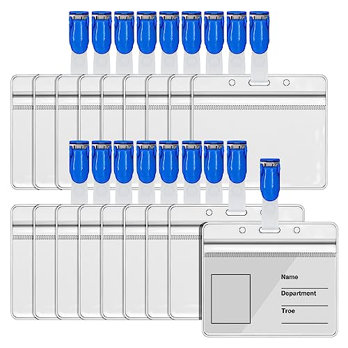 Chouiery 35枚入れ 名札クリップ バンドクリップ ネームホルダー 横型 ホワイト 透明名札ケース 社員証 ネームクリップ クリップ付き PVC製 落下防止 防水 両面用 通学通勤 名刺 展示会 会議 イベント用 ケース 学生 観光客 男女兼用
