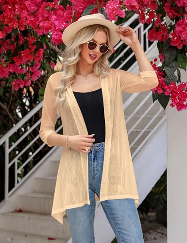 Image of iClosam Women Casual 3 /4 Sleeve Sheer Open Front Cardigan Sweater Kimono