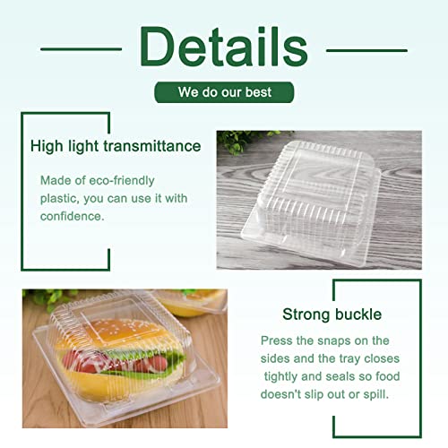 Jizvxe DSGRJK 100 Pack Clear Plastic Square Hinged Food Container,Disposable Plastic To Go Containers With Clear Lids,Cake Slice Containers Clamshell Takeout Tray thumb #2
