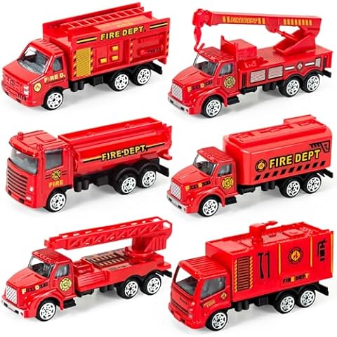 Diecast Fire Trucks 6 Pack, Mini Fire Truck Toys for Toddlers 3-5 Kids Fire Engine Emergency Vehicles Toy Set for Boys Girls Age 1-3 4 5 6 7 Years Birthday Party Favors Gift & Goodie Bags Stuffers Cover