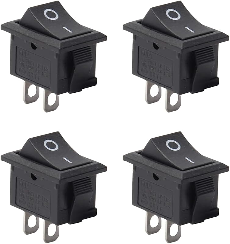 WUSJCOF 4 Pezzi Mini Interruttore a Bilanciere 2 Poli ON/OFF Interruttore Rettangolare da Incasso per Mini Barche AC 250V 6A 2 Pin 2 Posizioni Compatto (Nero)