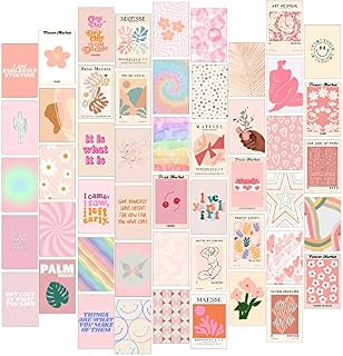 Blush Pink Room Decor Aesthetic Danish Pastel Posters, 50pcs Pink Wall Collage Kit Aesthetic Pictures, Danish Pastel Room Decor, Teen Girls Trendy Wall Decor, Preppy Wall Decor for Bedroom Aesthetic