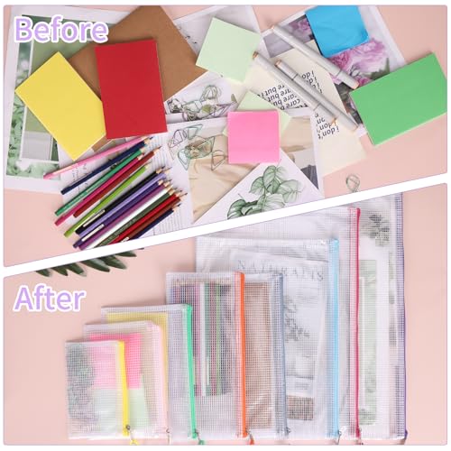 Image of EOOUT 42pcs Mesh Zipper Pouch, 8 Sizes Waterproof Zipper Bags, 17 Colors, Multipurpose for Board Games Travel Storage, School Supplies, and Home Organization