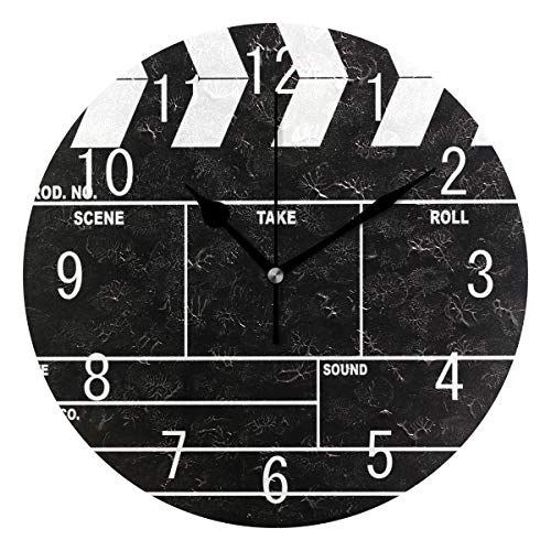 Use7 Home Decor Camera Film de cinéma Noir Rond Acrylique Horloge Murale Non tic-tac Horloge silencieuse Art pour Le Salon Cuisine Chambre à Coucher