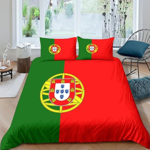 AAHARYA Drapeau du Portugal 3D Drapeau National Housse De Couette avec Taies d'oreiller,Housse De Couette Parure De Lit pour Adultes Et Adolescents King(220x240cm)