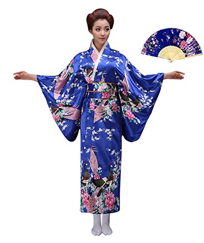 CRB Womens Girls Kimono Japanese Asian Top Dress Robe Sash Belt Fan Set Outfit miniatura 3